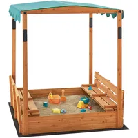 [en.casa] Sandkasten Pitsunda mit höhenverstellbarem Dach und 2 Sitzbänken Grün/Schwarz
