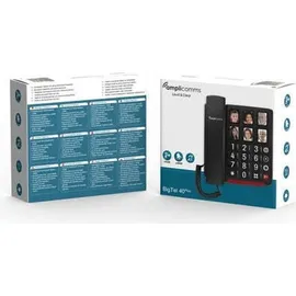 Amplicomms BigTel 40 Schnurgebundenes Seniorentelefon Foto-Tasten, für Hörgeräte kompatibel, Wahlwiederholung LED-Display Schwarz