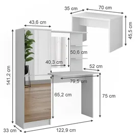 Vicco Schminktisch Jasmin Weiß 123 x 141,2 cm mit Bank