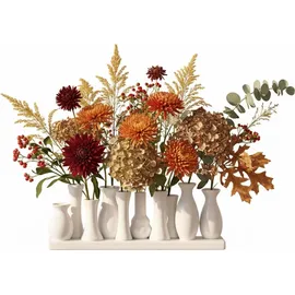 H&D Manufaktur Jinfa Vasen Set Weiß - 10 kleine Blumenvasen auf Tablett - Minivasen Keramik für Tischdeko - Moderne Miniatur Keramikvasen für einzelne Blumen m... - Weiß