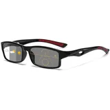 Lanomi Schmal Selbsttönende Gleitsichtbrille Damen Herren Kunststoffe Rechteckig Photochrome Progressive Gleitsicht Lesebrille mit Blaulichtfilter Helles Schwarz/Selbsttönende Grau 2.0 - M