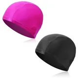 XPEX 2er Pack Badekappen Herren Damen Unisex Badekappen Erwachsene Kinder Unisex Badekappen Damen Badekappen Elastisch (Rose Red & Black)