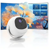 ZELURXX Heimkino Beamer 4K Unterstützung, Auto Fokus & Keystone, WLAN Bluetooth, tragbar Mini Projektor für Filme & Spiele, Full HD, Weiß - Weiß