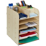 Relaxdays Schreibtisch Organizer mit Dokumentenablage, 12 Fächer, HBT: 34,5 x 25 x 32 cm, Büroorganizer MDF, hellbraun