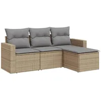 VidaXL 4-tlg. Garten-Sofagarnitur mit Kissen Beige Poly Rattan