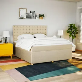 vidaXL Boxspringbett mit Matratze Creme 180x200 cm Stoff