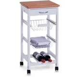 Zeller Küchenrollwagen MDF mit Bambusdekor-Top 37 cm x 37 cm x 76,5 cm Weiß