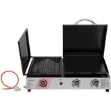 Royal Gourmet 3 Brenner Gasgrill, 3 in 1 Tischgrill mit Grillen, Braten, Kochen, Campinggrill mit Klappbare Seitenablage, Tragbarer Picknickgrill mit 8,5 kW Schwarz