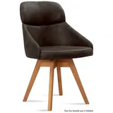 58 aufm Kessel Esszimmerstuhl Küchenstuhl drehbar (2er-Set) Drala 52x82x63 Eiche geölt/Olivgrün (Lieferung bis Verwendungsstelle, 6 St), Stabiles Gestell aus Massivholz pflegeleichter Bezug aus Microfaser braun