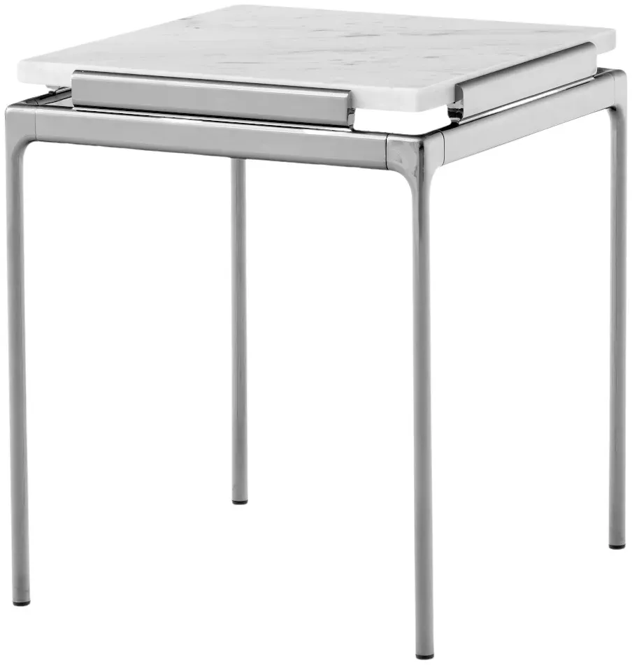 &Tradition Sett LN11 Beistelltisch, chrom dunkel / bianco carrara
