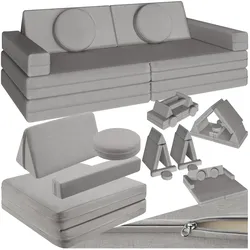 tectake® Spielsofa, 8-teilig, flexible Anordnung, Leinenbezüge, abnehmbar und waschbar, stapelbar