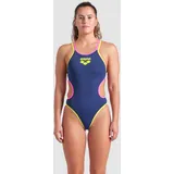 Arena One Double Cross Back Badeanzug Damen - Navy-fluo Pink-soft Green - 34