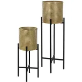 ML-Design Blumenständer 2Er Set Schwarz-Gold 17x17x55 cm19x19x75,5 cm aus Stahl