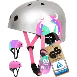 Fahrradhelm Kinder Mädchen ab 3 Jahren mit GS Skaterhelm Pink Helm Skateboard silber 54-58 CM