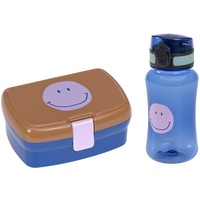 Lässig Brotdose Trinkflasche Set - Lunch Set mit Lunchbox und Trinkflasche (460 ml)/Little Gang Smile caramel/blue
