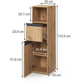 Vicco Torren Midischrank 30 x 112,6 x 35 cm Braun