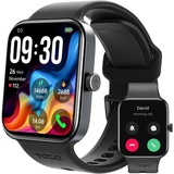 Smartwatch Damen Herren, Bluetooth-Anruf, Fitness Smartwatch (1.78 Zoll, Andriod iOS), mit Herzfrequenz Blutsauerstoff Schlafüberwachung Wasserdicht - Schwarz