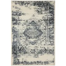 benuta Basic Teppich Suki - Creme/Blau 60x120 cm - Kunstfaser - Rechteckig, & im Style: Vintage, Orient Style - pflegeleicht, für Wohnzimmer Schlafzimmer