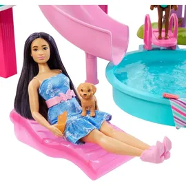 Mattel Puppenzubehör Traumpool Spielset mit Rutsche und schäumendem Whirlpool Beige