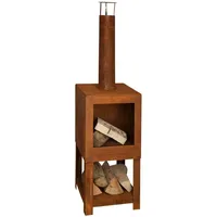 Esschert Design Terrassenofen FF298 inkl. Holzlager Rost braun