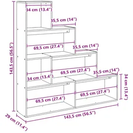 vidaXL Bücherregal 4 Stufen 143,5 x 29 x 143,5 cm Grau