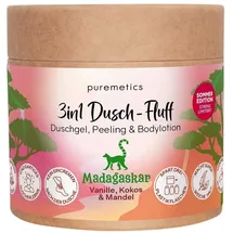 Puremetics 3in1 Dusch-Fluff Madagaskar: Vanille, Kokos & Mandel Peeling 250 g