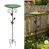 WARMWOO Vogeltränke Vogelbad: Vogeltränke Garten, Gartenstecker Metall Blume, Vintage Blumenform Vogeltränk e, Winterfest Frostsicher mit Stabiler 5-Zinken-Basis, Wassertränke für Vögel