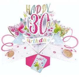 Second Nature Pop Ups Grußkarte PopUp Happy 30th Birthday Schmetterlinge