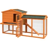 PawHut Hasenstall 2 Ebenen Kaninchenstall aus Tannenholz Winterfest Doppelstockhaus mit Freilaufgehege Wanne Rampe 150x45x85 cm Kaninchenkäfig Outdoor Kleintierstall für Hasen Meerschweinchen Orange   Aosom