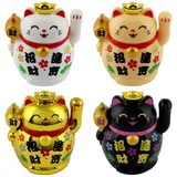 Freak Scene Glückskatze Mini Maneki-Neko Schriftzeichen Set Solar 5cm Winkekatze Lucky cat