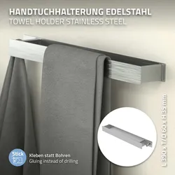 ML-Design Handtuchhalter zum Kleben ohne Bohren mit Haken 42 cm Silber aus Edelstahl