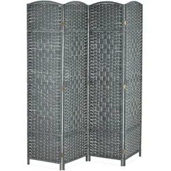 Relaxdays Paravent Raumteiler, HxB: 170x160 cm, faltbarer Raumtrenner, 4-teiliger Sichtschutz, Holz & Papierseil, grau
