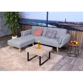 Mendler Schlafsofa HWC-K18 mit Ottomane, Couch Sofa Gästebett, Schlaffunktion 218x175cm Stoff/Textil hellgrau ~ Grau