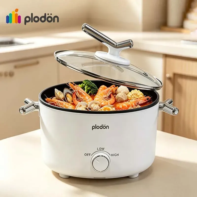 plodon elektrischer Hot Pot, 2,0 L, tragbarer multifunktionaler Antihaft-Kochtopf und Wok-Schongarer, 1000 W schnellheizen, mit zwei Leistungsstufen, für Steak, Eier, Ramen, Haferbrei und Suppe