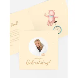 Geburtstagseinladung selbst gestalten mit Spruch und Fotos im Onlinedesigner bei Meine-Kartenmanufaktur.de