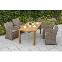 Merxx Riviera Set 9-tlg. Tisch 185 x 90 cm inkl. Stapelsessel naturgrau