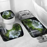 Badteppich 3 Stück Weiche saugfähige Badematten,Natur-Sommer-Höhle im Wasserfall-Nationalpark Thailand Wald-Dschungel-felsige Sz,Rutschfeste Badematte Teppiche & Toilettendeckelabdeckung Set Waschbar