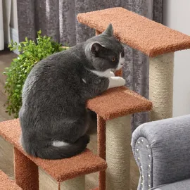 PawHut Katzentreppe 4 Stufen Hundetreppe Plüsch Braun 60 x 40 x 64 cm