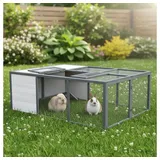 Mucola Freigehege Freilaufgehege faltbar für Hasen Kaninchen Freigehege Gehege, Optimaler Mix aus Freilaufgehege und Hasenstall bunt|grau