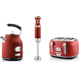 Westinghouse Retro Frühstücks-Set rot 3-tlg. inkl Stabmixer & 4-Schlitz Toaster