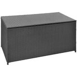 prissent Gartenbox Schwarz 120x50x60 cm Poly Rattan Aufbewahrungsbox mit Deckel Aufbewahrungsbox Outdoor Gartenbox Groß Sitzbank Outdoor Gartenbox mit Sitzfunktion Gartenbox Rattan