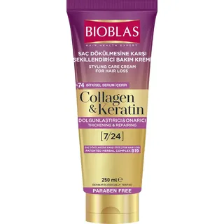 BIOBLAS CollagenKeratin Styling Pflegecreme gegen Haarausfall dünnes Haar 250 ml