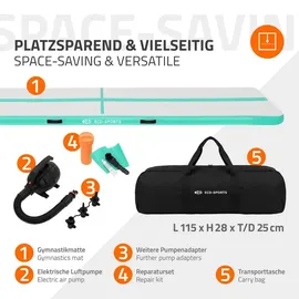 ECD Germany Aufblasbare Gymnastikmatte Turnmatte Airtrack 5m, Grün-Mint H:10 cm, inkl. Tragetasche, Luftpumpe & Flick-Set, Fitnessmatte Tumbling M... - Grün