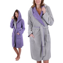 Betz Bademantel Wende Bademantel Saunamantel mit Kapuze Unisex KIEL Damen und Herren, Polyester lila|silberfarben S-M