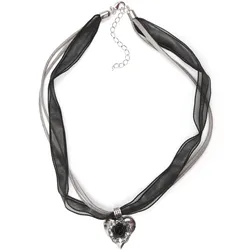 Kette mit Anhänger ALLGÄU REBELL "Gerda", Damen, Gr. one size, Metall, schwarz, Basic, Halsketten, mit Leder- und Organzaband