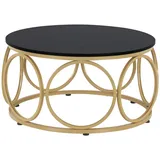 MCombo M Mcombo Couchtisch Rund Holz, Modern Sofatisch Schwarz-Gold, Klein Kaffeetisch Metallgestell, Beistelltisch für Wohnzimmer, Durchmesser 80cm, 2102