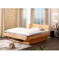 Balkenbett mit Bettkästen Bett Massivholz 160x200cm Kiefer massiv eichefarbig