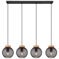GLOBO Hängeleuchte, Käfig-Design, Holz, natur, schwarz, H 120 cm