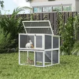 Hasenstall 2 Etagen Kaninchenstall Aus Holz Mit Wetterfest Aufklappbar Dach, Freilaufgehege, Rampe, 98x95x102,5 Cm Grau