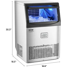 Vevor kommerzielle Eismaschine (40,82 kg/Tag) Eisbereiter mit 14,97 kg Speicherkapazität, 50 Eiswürfel in 15 Minuten, LED-Digitalanzeige, freistehend, selbstreinigend, für Bar Büro Restaurant